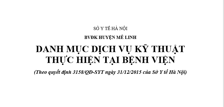 DANH MỤC DỊCH VỤ KỸ THUẬT THỰC HIỆN TẠI BỆNH VIỆN