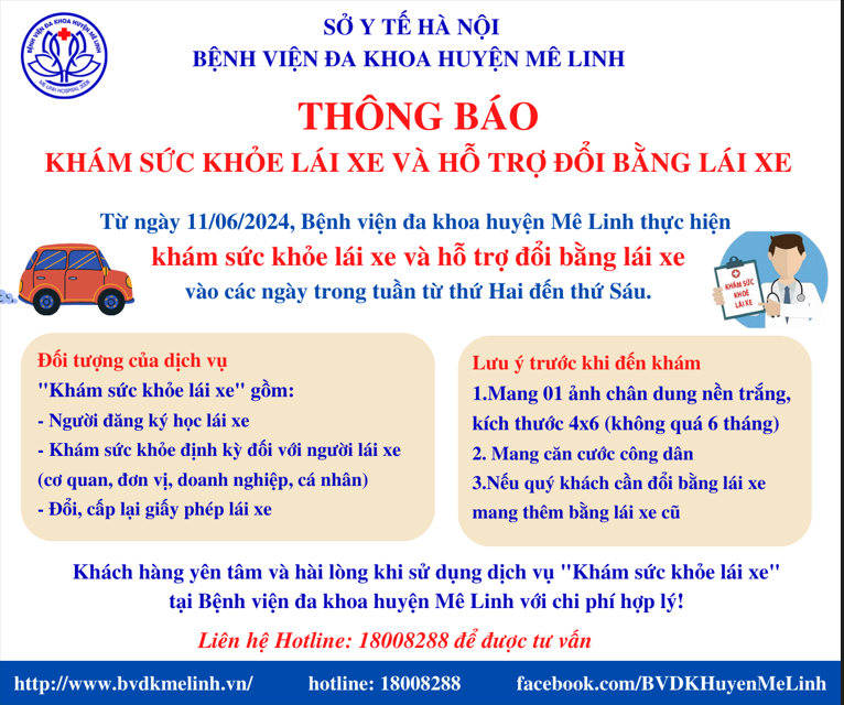 THÔNG BÁO KHÁM SỨC KHỎE LÁI XE VÀ CẤP ĐỔI BẰNG LÁI XE