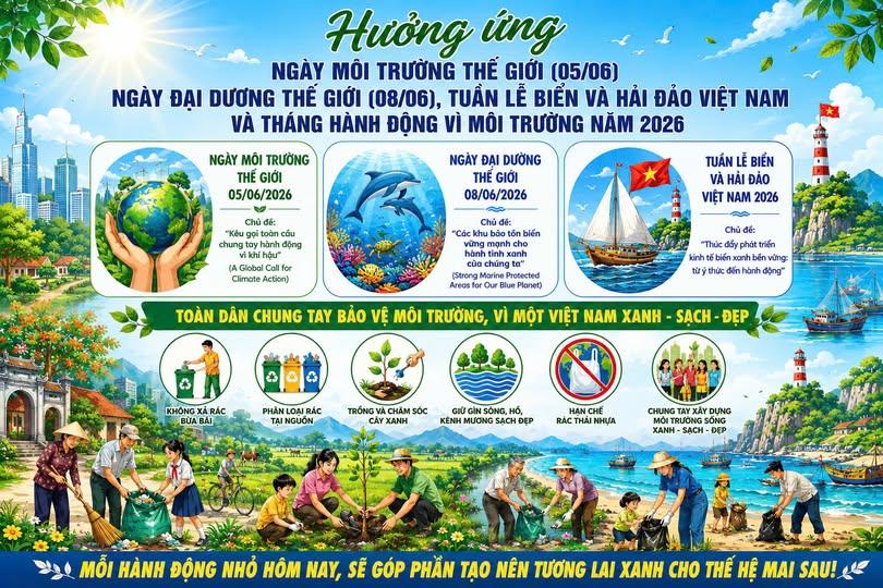 HƯỞNG ỨNG NGÀY ĐẠI DƯƠNG THẾ GIỚI ( 08/6) VÀ TUẦN LỄ BIỂN VÀ HẢI ĐẢO VIỆT NAM NĂM 2026